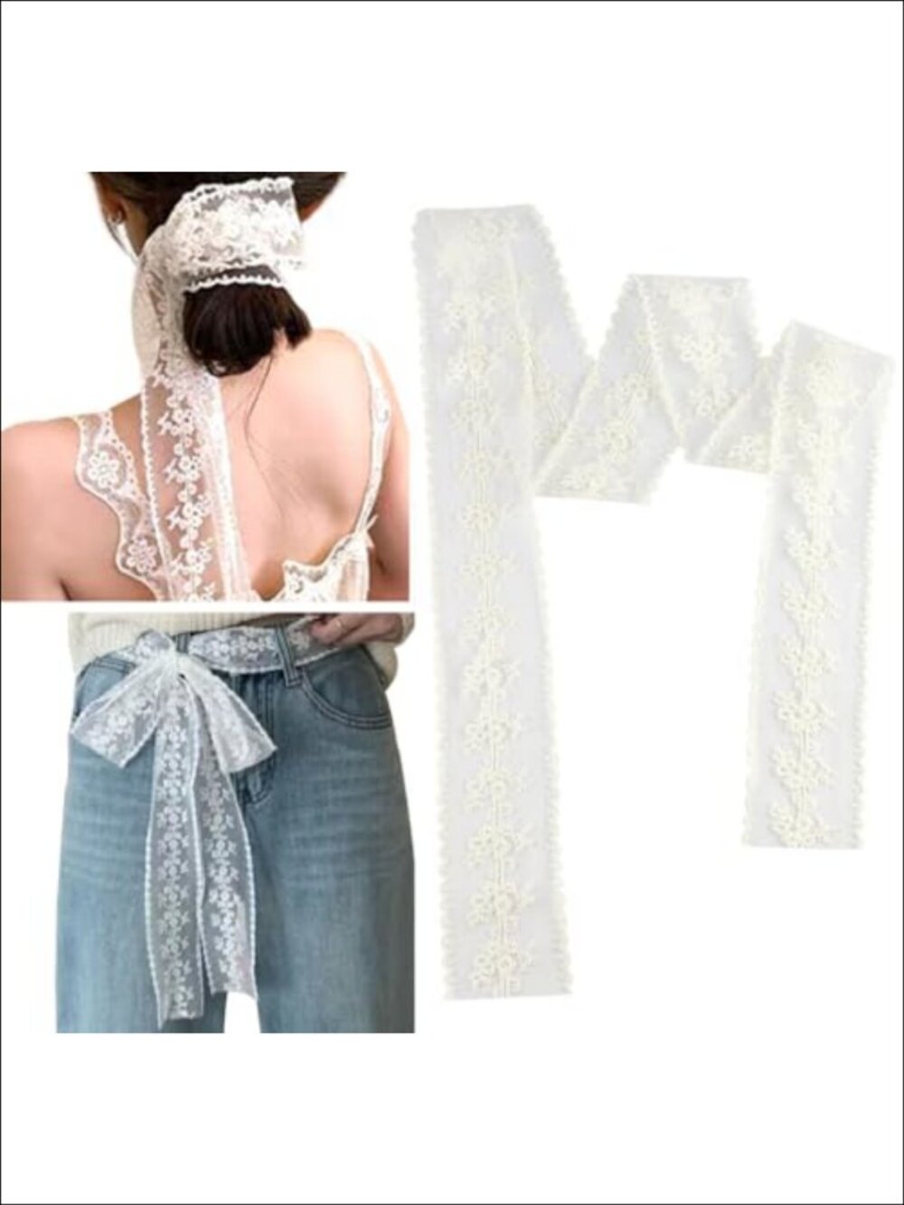 Long Lace Ribbon Scarf Belt Floral Bow Waist Tie Soft Mesh Women's Accessory